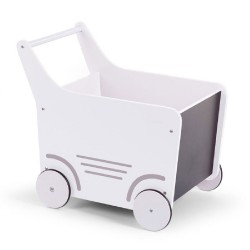 Drewniana skrzynka na kółkach na zabawki wózek z tablicą White Childhome