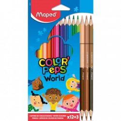 Kredki Colorpeps World Trójkątne 12 kolorów + 3szt. Duo 832071 Maped