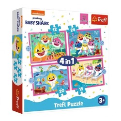 Puzzle 4w1 Rodzina Rekinów Baby Shark 34378 Trefl