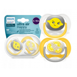 Smoczki uspokajające Ultra Air Happy Cytryna 6-18m 2szt. SCF080/18 Philips Avent