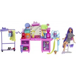 Barbie Extra Moda Zestaw Toaletka+lalka z pieskiem+45 akcesoriów GYJ70 Mattel