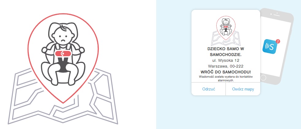ostrzeganie jeśli dziecko zostanie w aucie